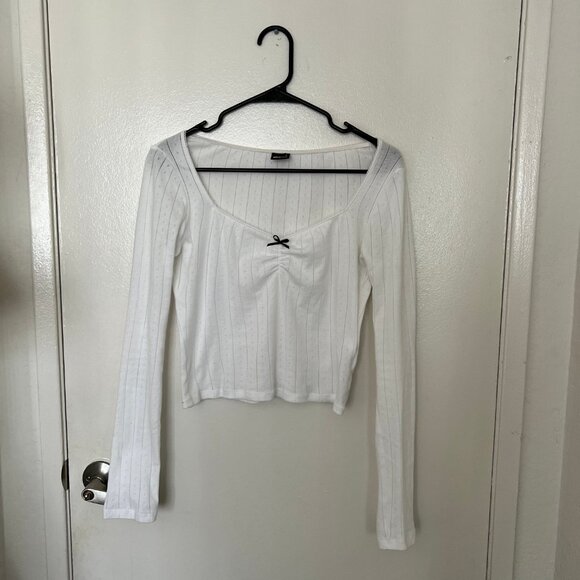 White Long Sleeve Top Scandinavian Style Womens Size S - Picture 1 of 4